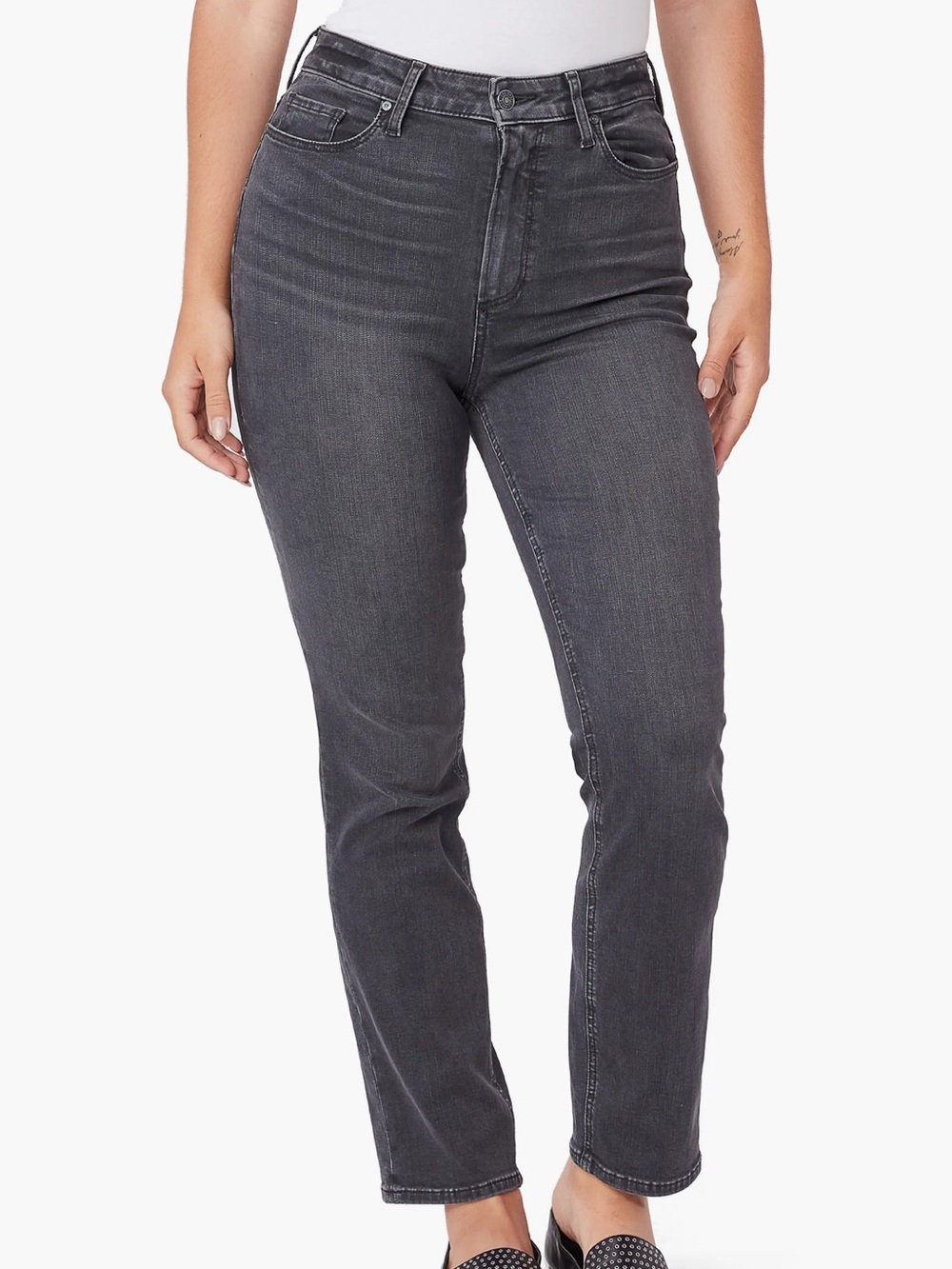 Paige Flaunt Accent Jean High-Rise Straight Leg Women's Jeans - Charcoal